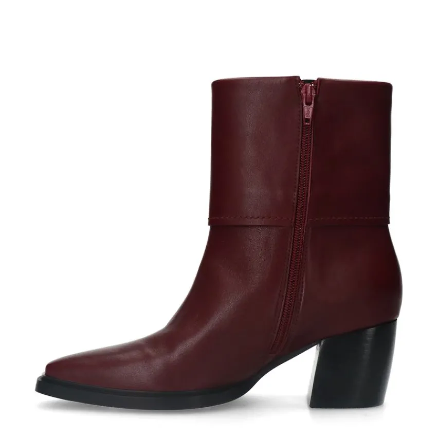 Manfield Bordeaux rode leren enkellaarsjes met hak^DAMES Enkellaarsjes