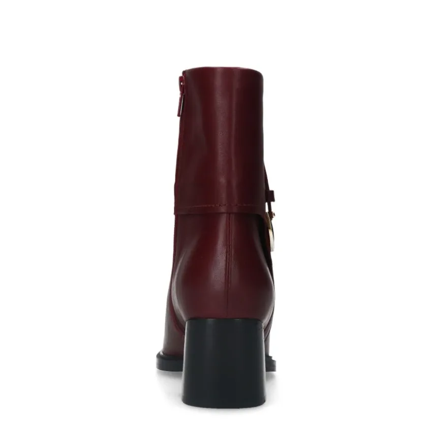 Manfield Bordeaux rode leren enkellaarsjes met hak^DAMES Enkellaarsjes