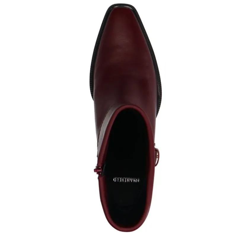 Manfield Bordeaux rode leren enkellaarsjes met hak^DAMES Enkellaarsjes