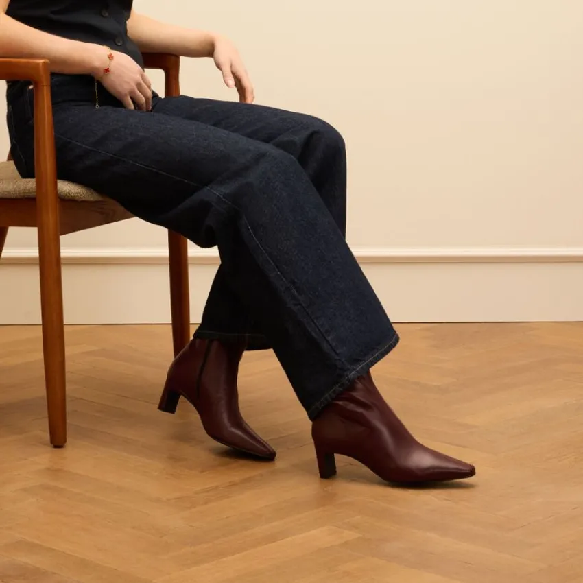 Manfield Bordeaux rode leren enkellaarsjes met hak^DAMES Enkellaarsjes