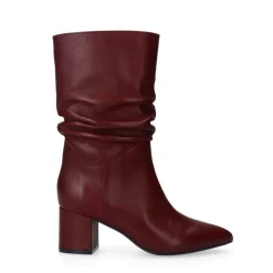 Manfield Bordeaux rode leren laarzen met hak^DAMES Laarzen