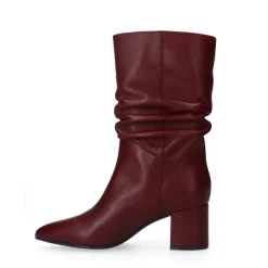 Manfield Bordeaux rode leren laarzen met hak^DAMES Laarzen