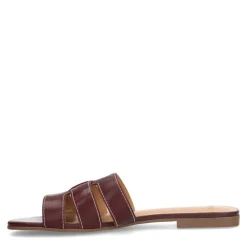 Manfield Bordeaux rode leren slippers^DAMES Slippers