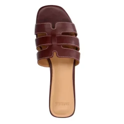 Manfield Bordeaux rode leren slippers^DAMES Slippers