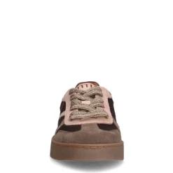 Manfield Bordeaux rode suède sneakers met details^DAMES Sneakers