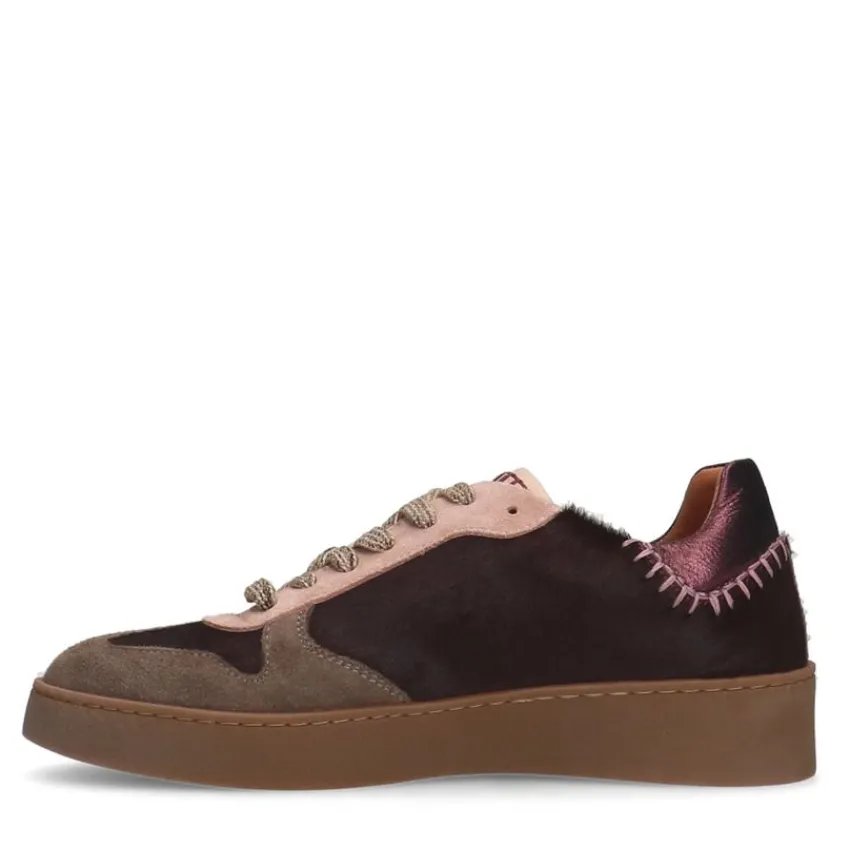Manfield Bordeaux rode suède sneakers met details^DAMES Sneakers