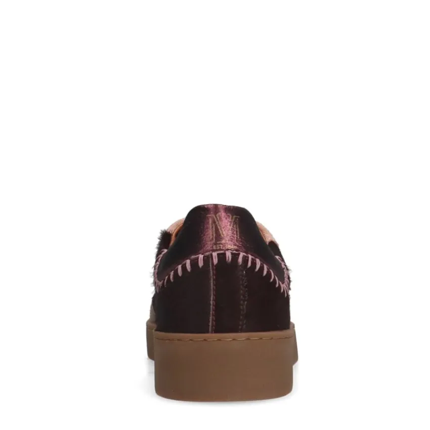 Manfield Bordeaux rode suède sneakers met details^DAMES Sneakers