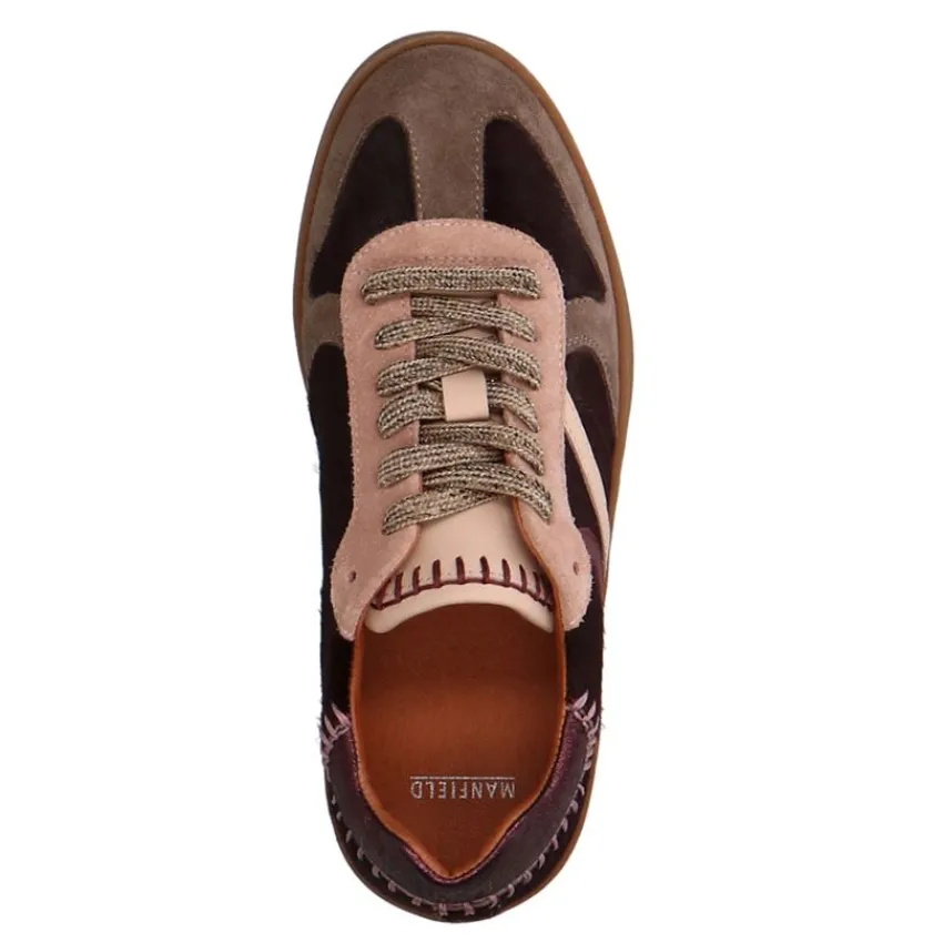 Manfield Bordeaux rode suède sneakers met details^DAMES Sneakers