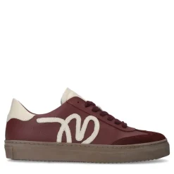 Manfield Bordeauxrode leren sneakers^DAMES Sneakers