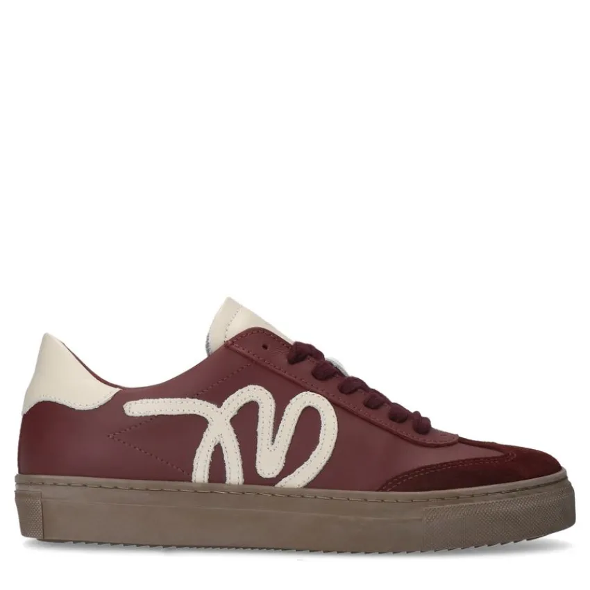 Manfield Bordeauxrode leren sneakers^DAMES Sneakers