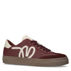Manfield Bordeauxrode leren sneakers^DAMES Sneakers
