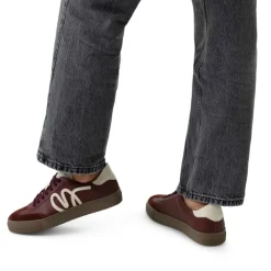 Manfield Bordeauxrode leren sneakers^DAMES Sneakers