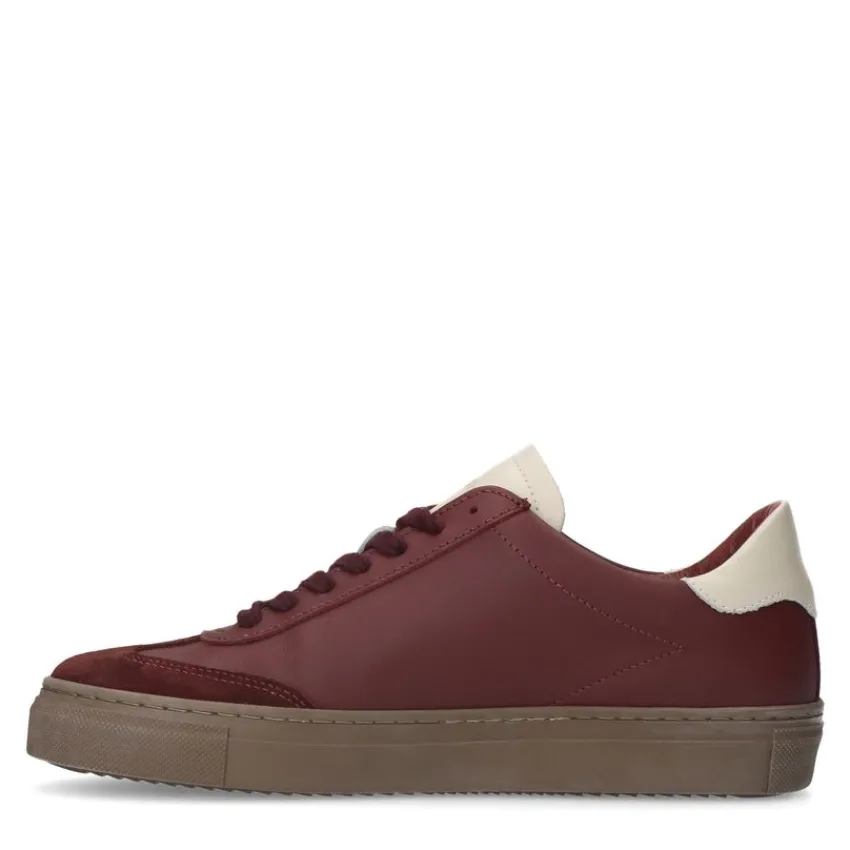 Manfield Bordeauxrode leren sneakers^DAMES Sneakers