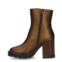 Manfield Bronskleurige leren enkellaarsjes^DAMES Enkellaarsjes