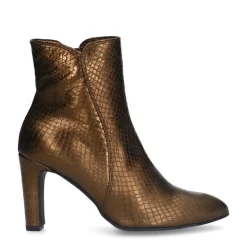 Manfield Bronskleurige leren enkellaarsjes met slangenprint^DAMES Enkellaarsjes