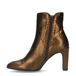 Manfield Bronskleurige leren enkellaarsjes met slangenprint^DAMES Enkellaarsjes