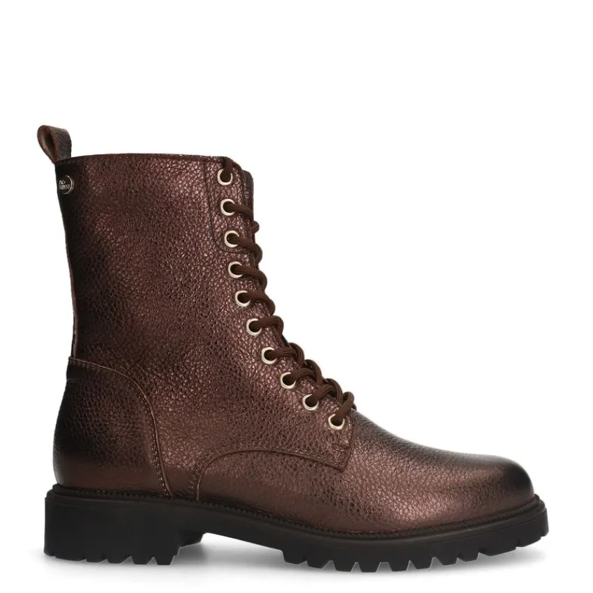 No Stress Bronskleurige leren veterlaarsjes^DAMES Enkellaarsjes