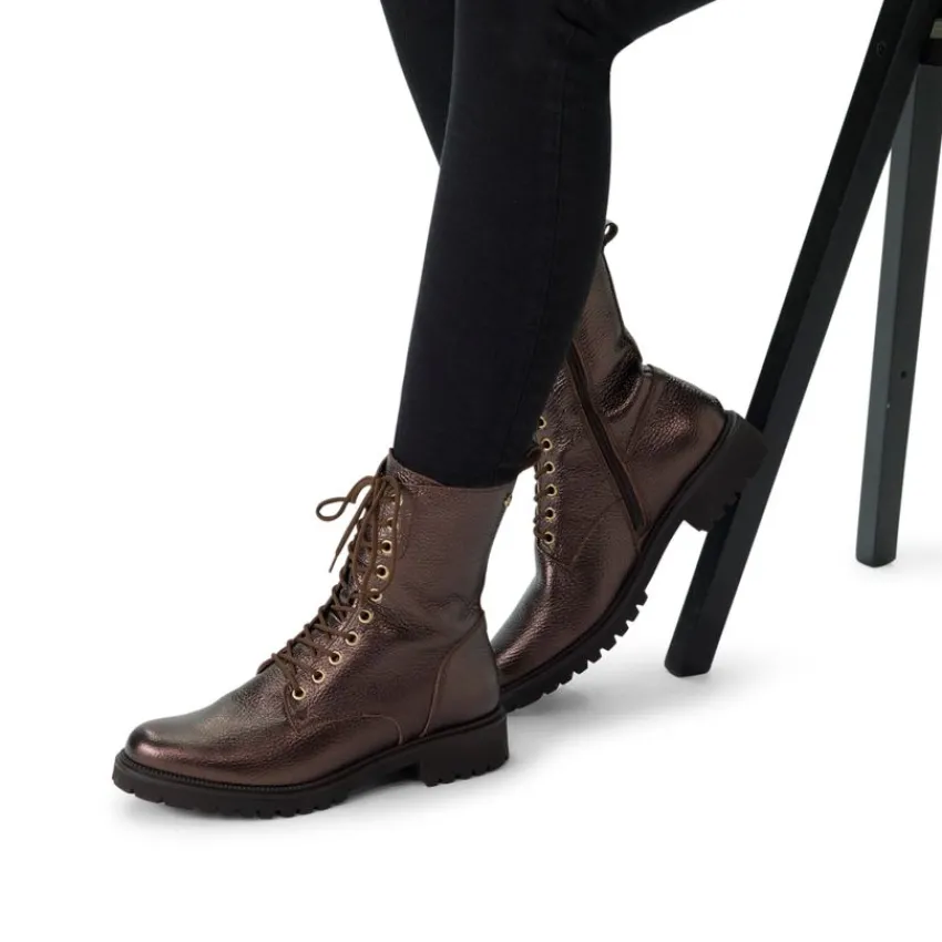 No Stress Bronskleurige leren veterlaarsjes^DAMES Enkellaarsjes