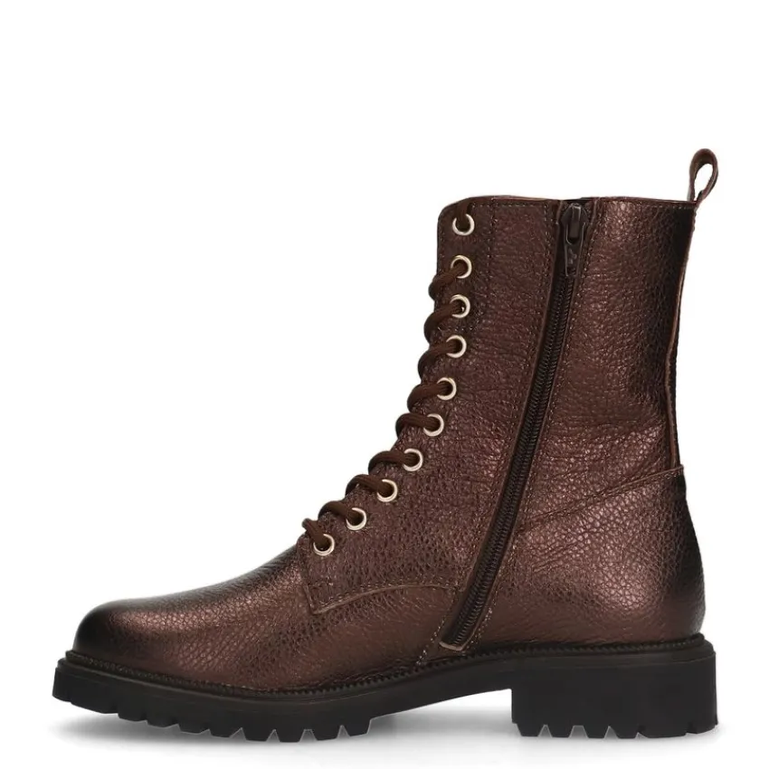 No Stress Bronskleurige leren veterlaarsjes^DAMES Enkellaarsjes