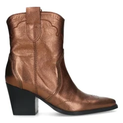 Manfield Bronskleurige metallic leren cowboy laarzen^DAMES Enkellaarsjes