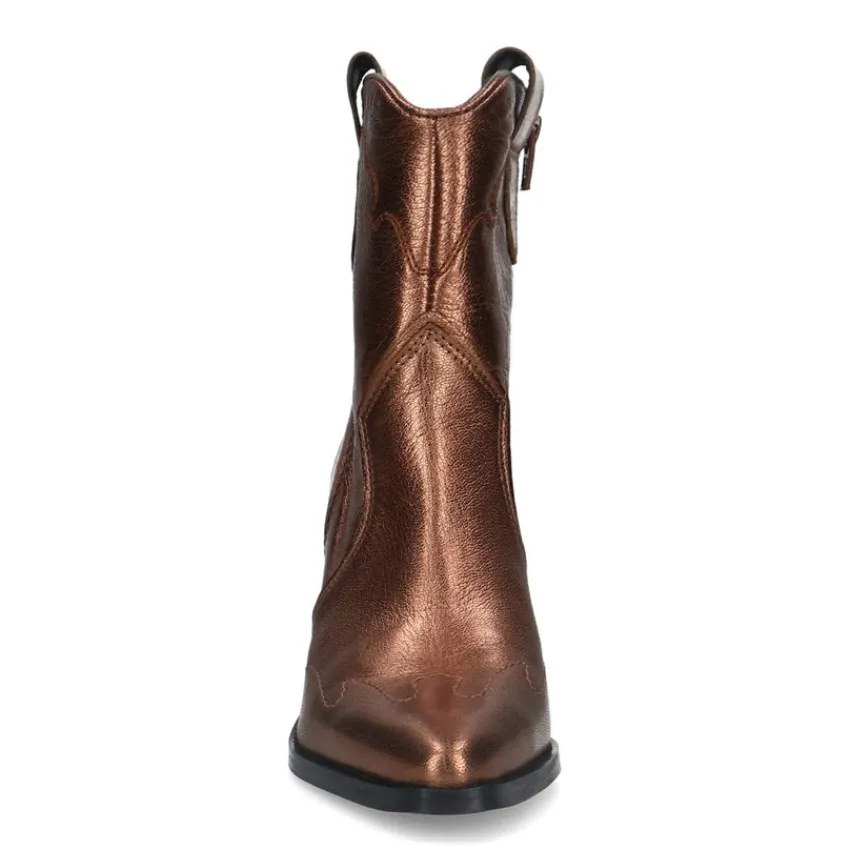 Manfield Bronskleurige metallic leren cowboy laarzen^DAMES Enkellaarsjes