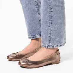 No Stress Bronzen leren ballerina's met strik^DAMES Loafers