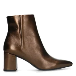 Manfield Bronzen leren enkellaarsjes met hak^DAMES Enkellaarsjes