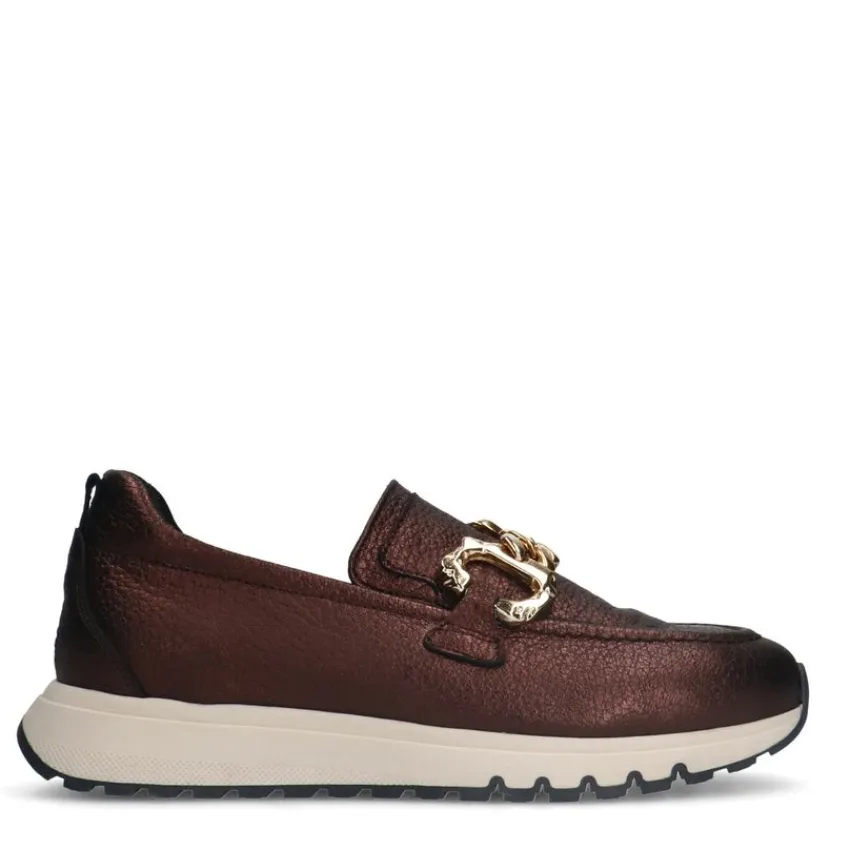 Manfield Bronzen leren loafers met goudkleurige chain^DAMES Loafers
