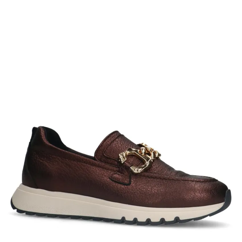 Manfield Bronzen leren loafers met goudkleurige chain^DAMES Loafers