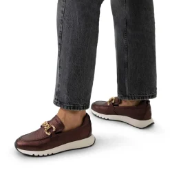 Manfield Bronzen leren loafers met goudkleurige chain^DAMES Loafers