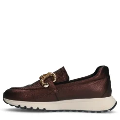 Manfield Bronzen leren loafers met goudkleurige chain^DAMES Loafers