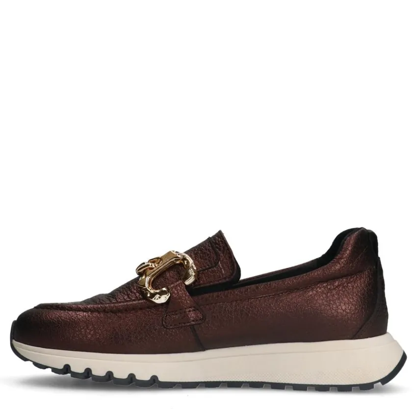 Manfield Bronzen leren loafers met goudkleurige chain^DAMES Loafers