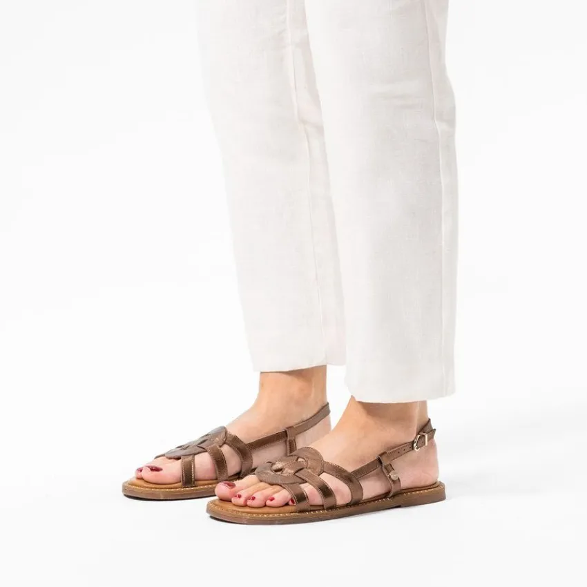 No Stress Bronzen leren sandalen^DAMES Sandalen
