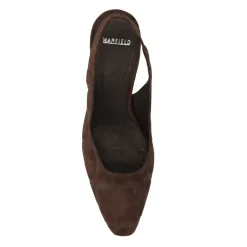 Manfield Bruin bedrukte suède slingbacks^DAMES Pumps|Slingbacks