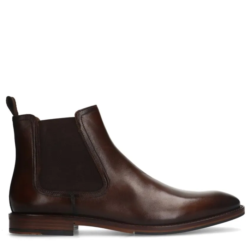 Manfield Bruine leren chelsea boots^Heren Boots