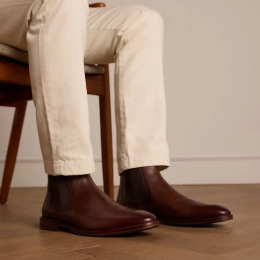 Manfield Bruine leren chelsea boots^Heren Boots