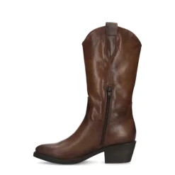 Manfield Bruine leren cowboy laarzen^DAMES Laarzen|Enkellaarsjes