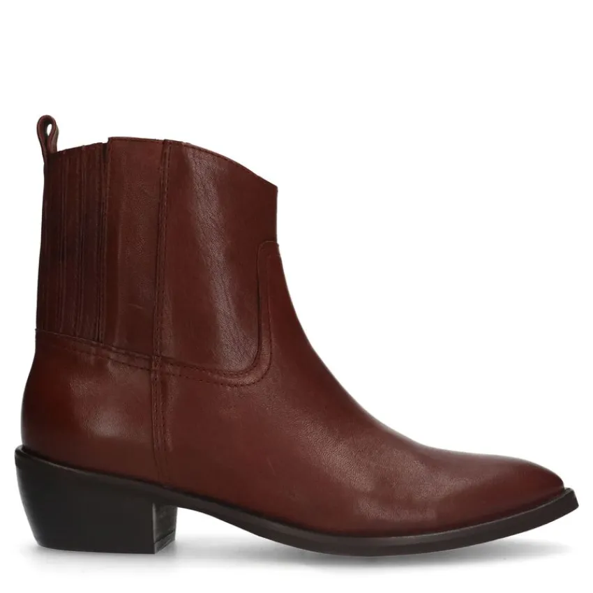 Manfield Bruine leren cowboy laarzen^DAMES Enkellaarsjes
