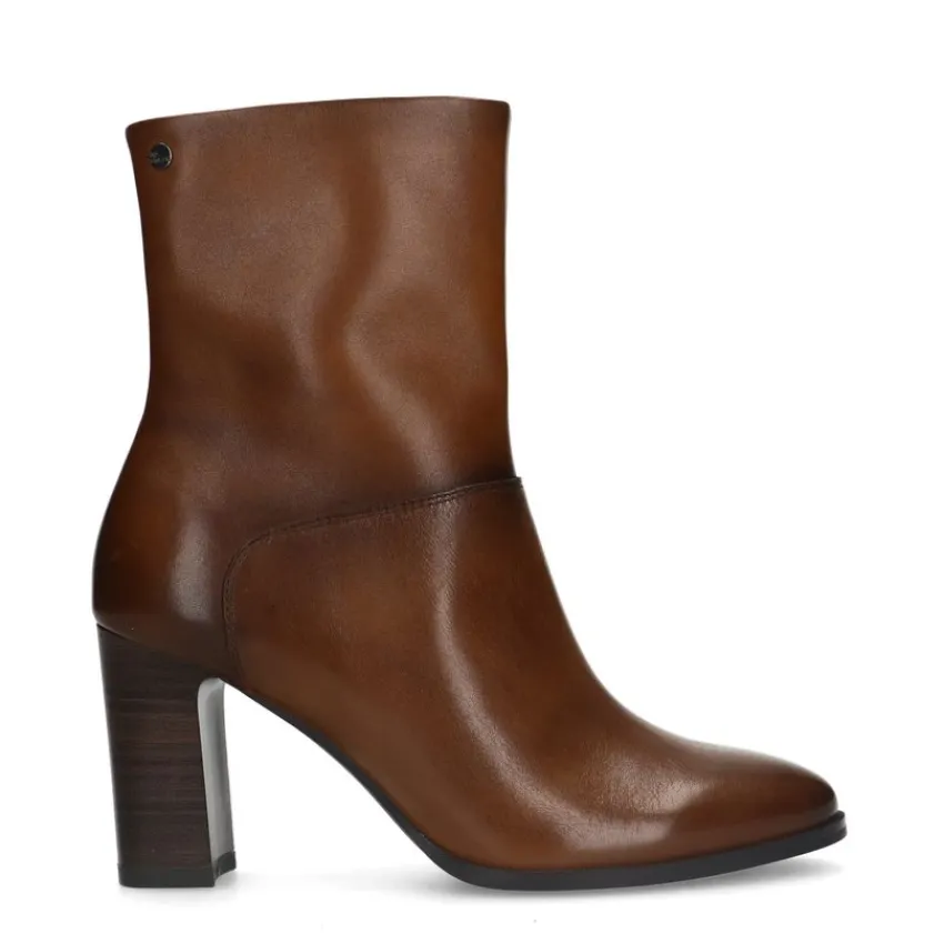 No Stress Bruine leren enkellaarsjes met hak^DAMES Enkellaarsjes