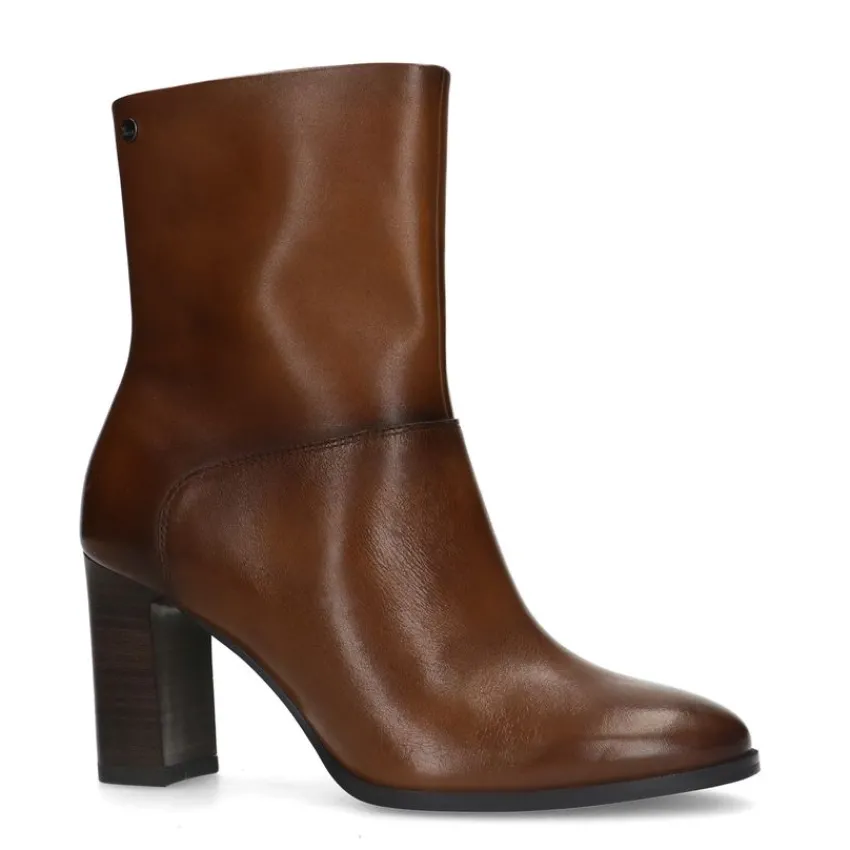 No Stress Bruine leren enkellaarsjes met hak^DAMES Enkellaarsjes