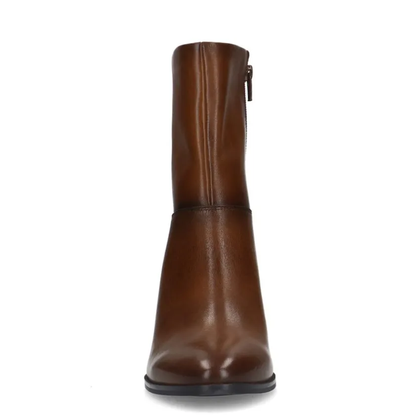 No Stress Bruine leren enkellaarsjes met hak^DAMES Enkellaarsjes