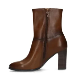 No Stress Bruine leren enkellaarsjes met hak^DAMES Enkellaarsjes