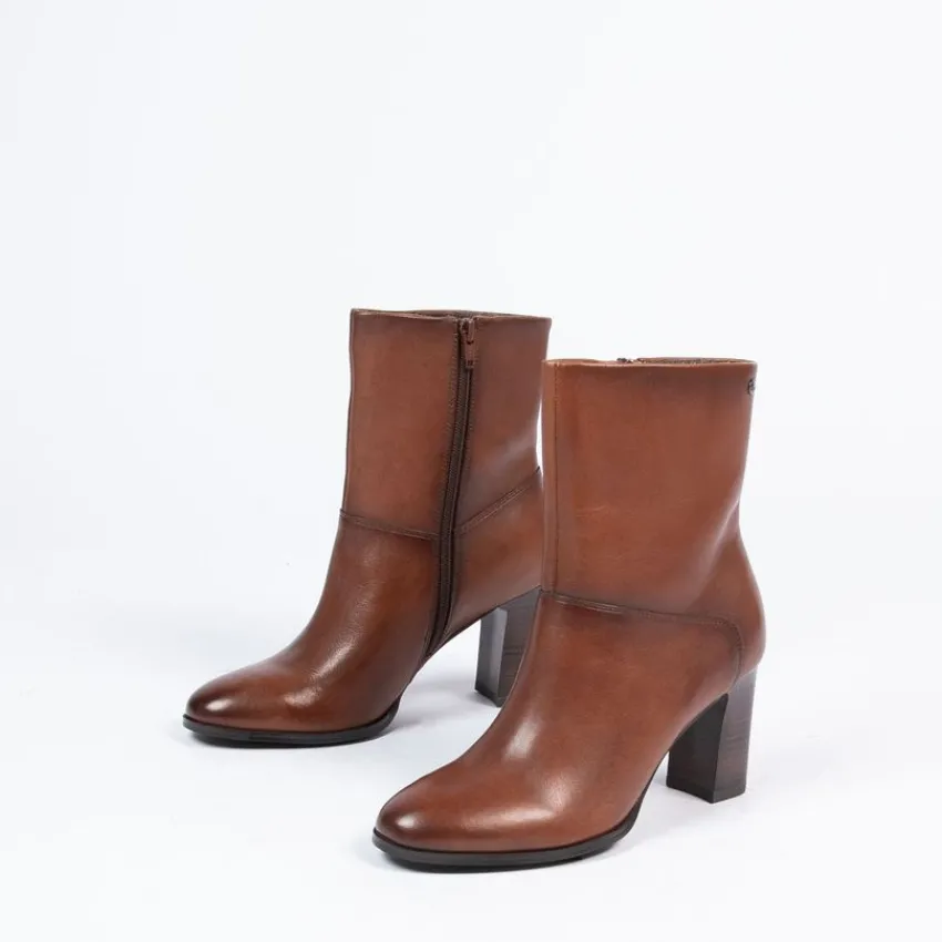 No Stress Bruine leren enkellaarsjes met hak^DAMES Enkellaarsjes