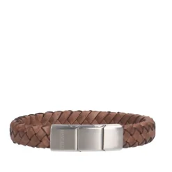 Manfield Bruine leren gevlochten heren armband^ Sieraden