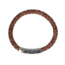 Manfield Bruine leren gevlochten heren armband^ Sieraden