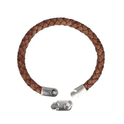 Manfield Bruine leren gevlochten heren armband^ Sieraden