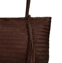 Manfield Bruine leren gevlochten handtas^ Handtassen