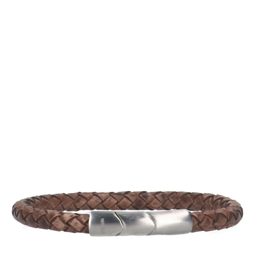 Manfield Bruine leren gevlochten heren armband^ Sieraden