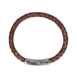 Manfield Bruine leren gevlochten heren armband^ Sieraden