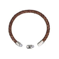 Manfield Bruine leren gevlochten heren armband^ Sieraden